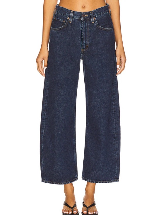 Agolde Denim - Agolde Low Curve Crop Denim Cotton Jeans Baggy Relaxed Pants Pendulum Dark Wash